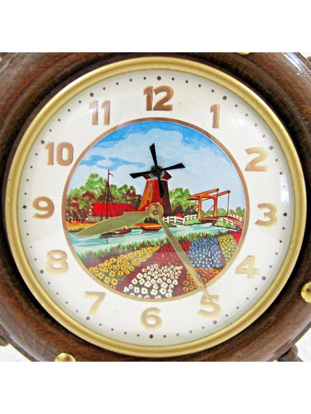Vintage German Animated Mechanical Ship's Wheel Dutch Windmill Table Clock